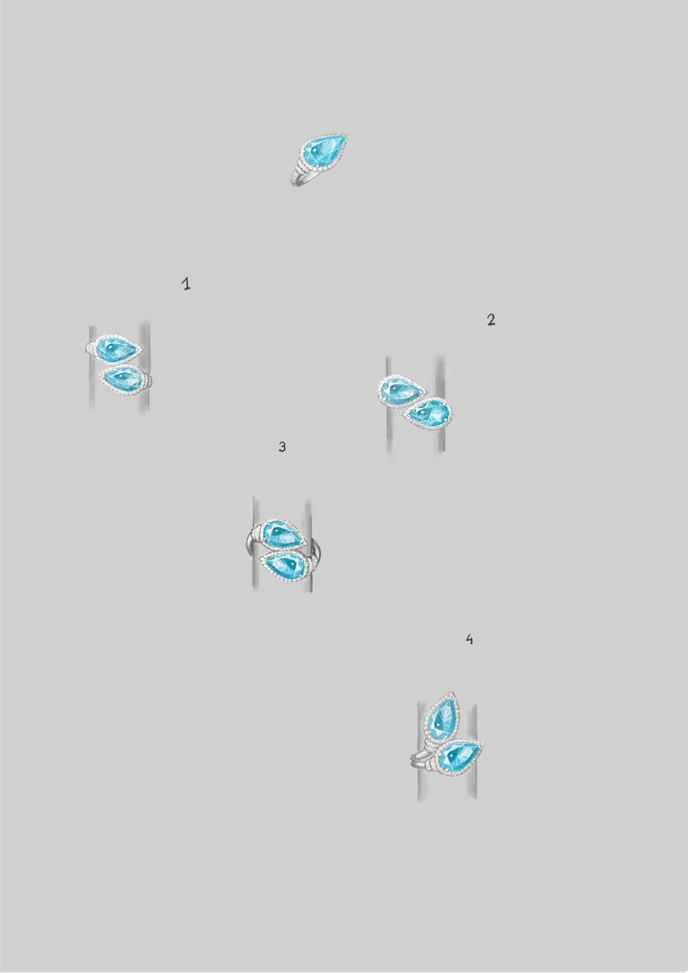 Dessin préparatoire d’une bague Toi et Moi